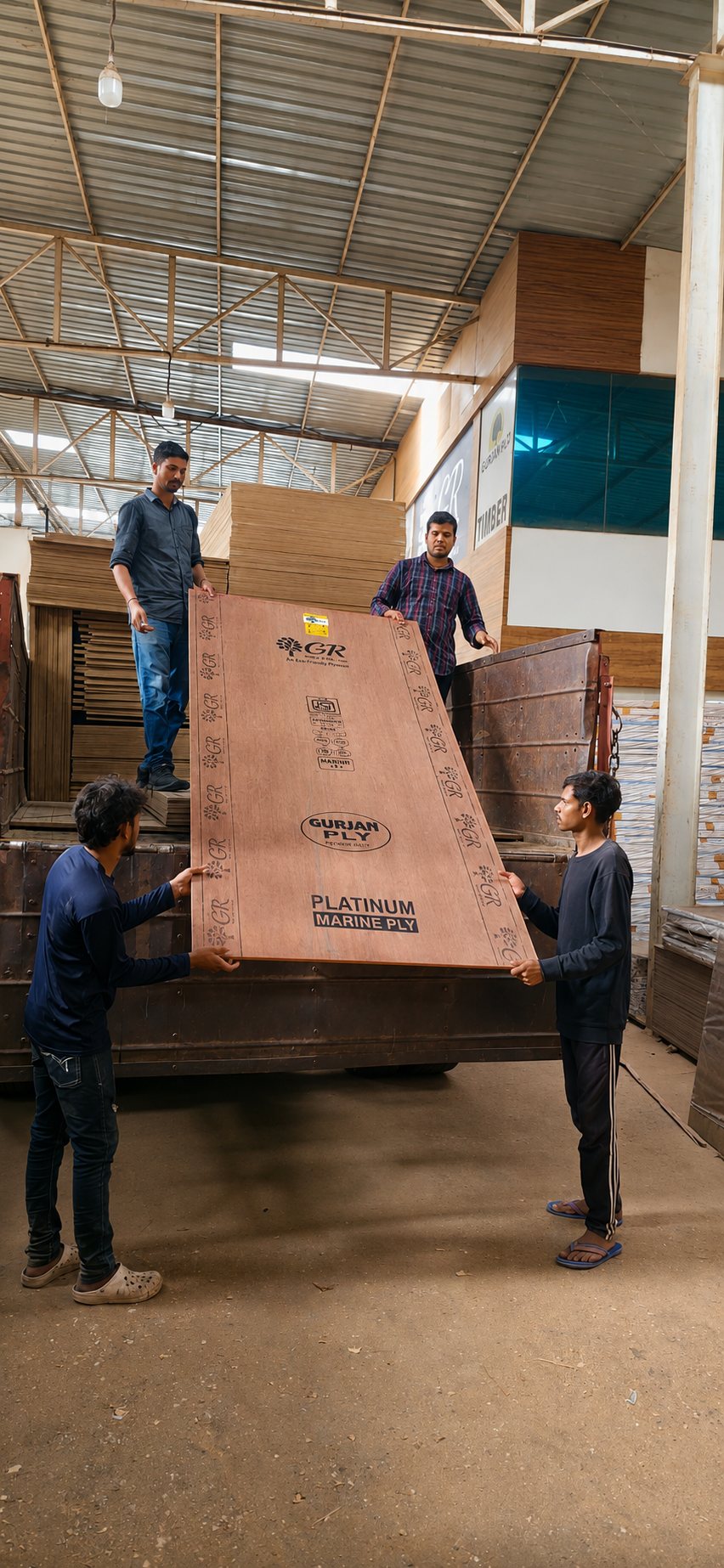 Plywood Unloading at Ashirvad Timbers